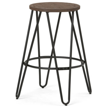 Simeon 24 inch Metal Counter Height Stool with Wood Seat