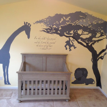 African Savannah Nursery Mural in Tones of Gray