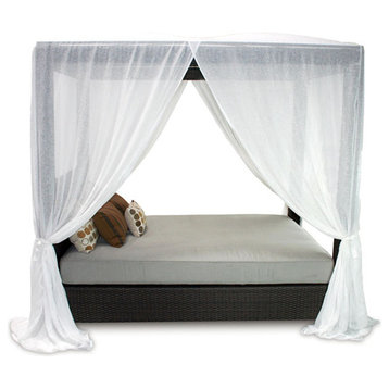 Signature Outdoor Queen Canopy Bed With Sunbrella Cushion And White Sheer Canopy