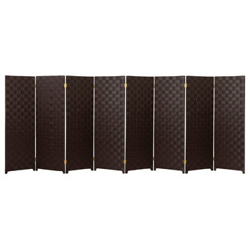 4 ft. Short Woven Fiber Outdoor All Weather Room Divider 8 Panel Dark Brown
