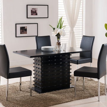 5 Piece Black Wood Rectangle Kitchen Dinette Dining Room Table & 4 Parsons Side