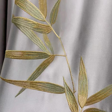 QYHL225G Silver Beach Embroidered Chinese Lucky Bamboo Grey Faux Silk Custom Mad