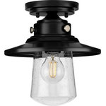 Progress Lighting - Tremont 1-Light Matte Black Clear Seeded Glass Farmhouse Semi-Flush Mount Light - Welcome family and friends home with the Tremont Collection 1-Light Matte Black Clear Seeded Glass Farmhouse Outdoor Semi-Flush Mount Light.