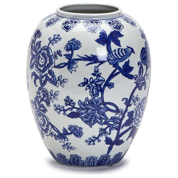 Two's Company 10" Yu Hua Garden Blue and White Vase