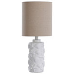 StyleCraft Home Collection - Hand carved Seashell Motif Accent Lamp in White Finish White Drum Fabric Shade - Accent your decor with this lovely Table Lamp.