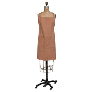 Woven Linen and Cotton Kitchen and Dining Waffle Apron With Pocket, Terra-cotta