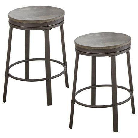 Bowery Hill 24" Iron Accent Swivel Counter Stool in Gray