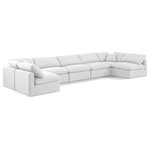 Meridian Furniture - Indulge Upholstered Modular U-Shaped Sectional, White, 7-Piece: 5 Armless Chair, 2 Corner Chair, Down Stuffed Linen Textured Fabric - Experience ultimate comfort and style with our white linen textured fabric Indulge Sectional. The luxurious linen texture of the fabric will elevate the aesthetic of any room. This sofa provides ample space for you to relax while its modular build offers the option of unlimited configurations. Whether you're looking to add a stylish element to your living room or a comfortable seating option to your bedroom, this sofa is the perfect choice.