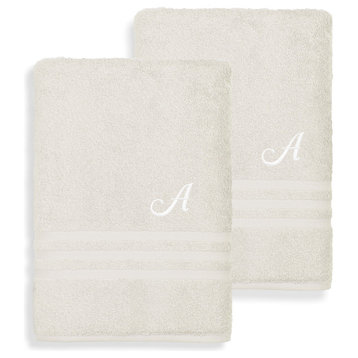 Denzi Bath Sheets With Monogrammed Letter, Set of 2, A