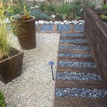 Railroad Tie & River Rock Walkway