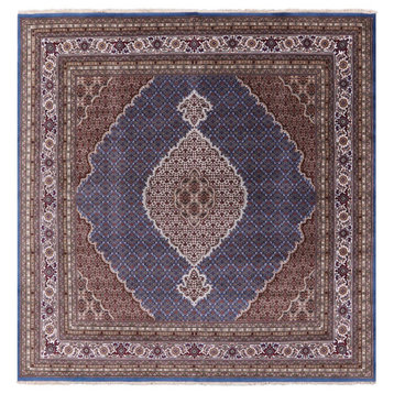 9' Square Persian Tabriz Wool & Silk Hand Knotted Rug - Q13012