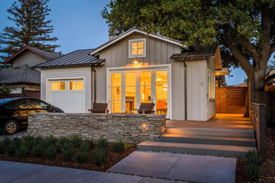 Mid-sized country beige exterior in San Francisco with concrete fiberboard siding.