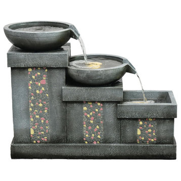 26" 3-Tier Mosaic Tile Indoor or Outdoor Garden Fountain With LED Lights
