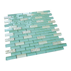 Baby Blue and White Crystal Glass Mosaic Tile Brick Pattern (Glossy&Matte) - Home Decor
