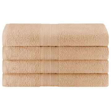4 Piece Cotton Solid Quick Drying Bath Towel, Camel