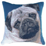 Pillow Decor Ltd. - Pillow Decor - Pug 14 x 14 French Tapestry Throw Pillow With Insert - If you love Pugs you'll love this Pug Dog Throw pillow. This French tapestry pillow captures the gentle flat-faced gaze of the pug perfectly, without the wheezy snuffling that is characteristic of the breed. In a small 14 inch square size, this fun decorative throw pillow will make a great addition to the family.
