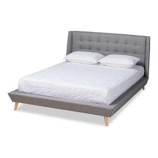 Jazlyn Gray Fabric Upholstered King Wingback Platform Bed