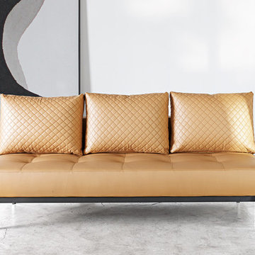 Innovation USA | Sly Deluxe Q Camel Leather Sofa Bed | Chromed Legs -$1530.46