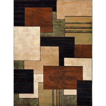 Modern Squares Brown Area Rug 8x11 Multi Block Carpet - Actual 7' 10" x 10' 6"