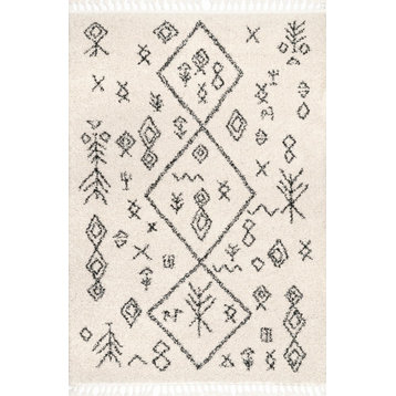 Shag Transitional Area Rug, Off White, 4'x6'