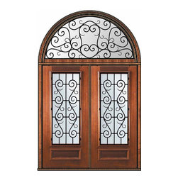 Prehung Transom Double Door 80 Mahogany St. Charles 3/4 Lite - Front Doors