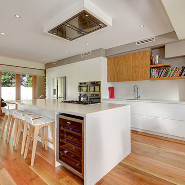 White and Timber Kitchen with Cookbook Shelf
