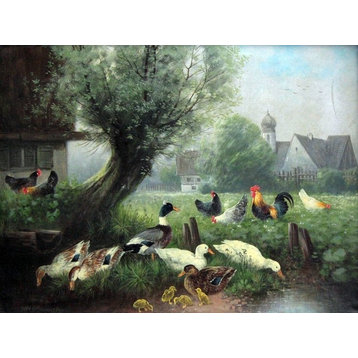 Tile Mural, Duck Family By Otto Scheuerer Ceramic, Glossy