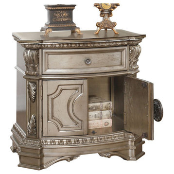 Wooden Nightstand With a Drawer, Antique Champagne