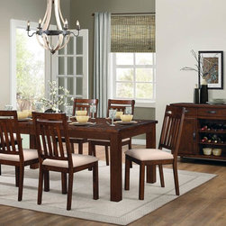 8079-78 7P INDUSTRIAL BROWN SOLID WOOD TOP LEAF DINING TABLE SET CHAIR - Dining Sets