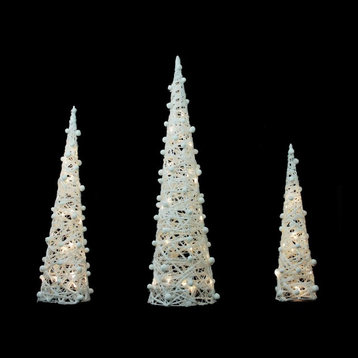 Battery Operated LED Cone Tree Christmas Decoration, 3-Piece Set