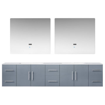 Lexora Home Geneva 84" Carrara Marble Top Double Vanity in Dark Gray