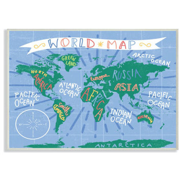 Kids World Map Colorful Nursery Design, 12"x18"