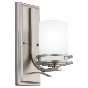 Wall Sconce 1-Light, Brushed Nickel/Satin Etched Cased Opal Glass