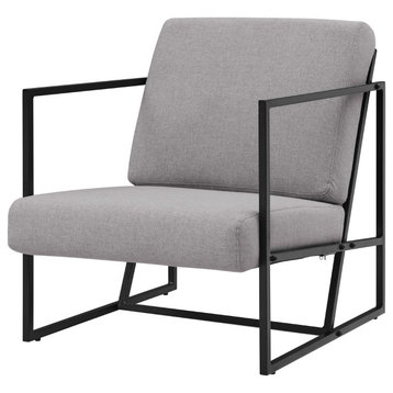 Comfortable Accent Chair, Metal Frame With Polyester Cushioned Seat, Fog Gray