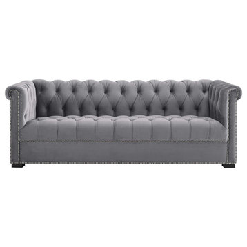 Heritage Upholstered Velvet Sofa, Gray