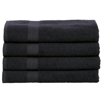 4 Piece Cotton Quick Drying Bath Towels Set, Black