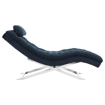 Boyd Chaise With Headrest Pillow Navy/ Silver