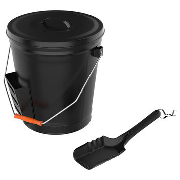 Black Ash Bucket with Lid and Shovel for Fireplace by Pure Garden