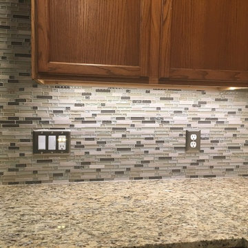 Kitchen Backsplash - Linear Mosaic and Glass with Santa Cecilia Granite Counter