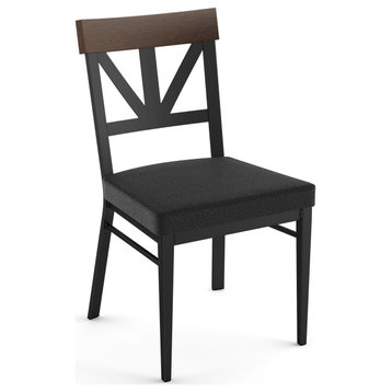 Clark Dining Chair, Charcoal Grey Boucle Polyester / Brown Wood / Black Metal