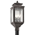 Kichler - Wiscombe Park 4-Light 23.25" Outdoor Post Lantern in Weathered Zinc - The Wiscombe Park  23.25" 4 light outdoor post light features an old world lantern look with its curves and clear seeded glass Weathered Zinc finish. The Wiscombe Park post light perfect in a traditional environment.Complete the look by adding coordinating pieces such as the Wiscombe Park Wall Light Weathered Zinc (49502WZC) and Wiscombe Park Wall Light Weathered Zinc (49503WCZ).Cleaning instructions: Turn off electric current before cleaning. Clean metal components with a soft cloth moistened with a mild liquid soap solution. Wipe clean and buff with a very soft dry cloth. Under no circumstances should any metal polish be used, as its abrasive nature could damage the protective finish placed on the metal parts. Never wash glass shades in an automatic dishwasher. Instead, line a sink with a towel and fill with warm water and mild liquid soap. Wash glass with a soft cloth, rinse and wipe dry.CSA UL Listed Wet for open or direct exposure to sun, rain or water spray and is ideal for pergolas, lanais, open porches and more. It has a highly durable finish against rain or snow and feature stainless steel mounting hardware.   This light requires 4 , 60W Watt Bulbs (Not Included) UL Certified.