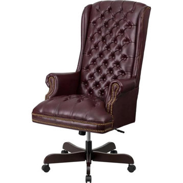 Swivel Office Chair, Diamond Button Tufted Back With Nailhead Trim, Burgundy