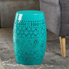 Noble House Apollos Lace Cut Iron Accent Table in Teal
