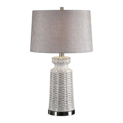 Textured White Ceramic Lamp - Table Lamps