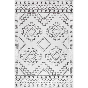 nuLOOM Noa Machine Tribal Moroccan Washable Transitional Area Rug, White 2'x3'