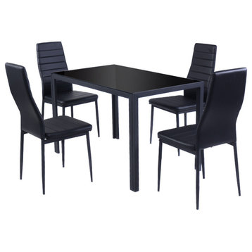 Costway 5 Piece Kitchen Dining Set Glass Metal Table and 4 Chairs Furniture
