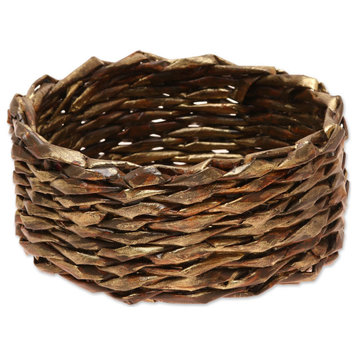 Novica Handmade Golden Nest Recycled Paper Basket