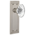 Nostalgic Warehouse - Mission Plate Passage Oval Fluted Crystal Glass Knob, Satin Nickel - Complete Passage Set Without Keyhole, Mission Plate with Oval Fluted Crystal Knob, Satin Nickel