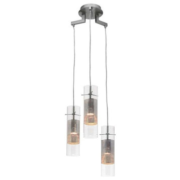 Spartan, Pendant, 3 Light Halogen, Brushed Steel With Metal and Clear Metal