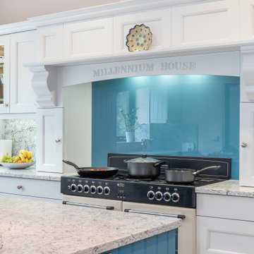Shaker Style Kitchen with Turquoise Blue Island